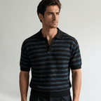 Vellouran | Men's Striped Knit Polo Shirt