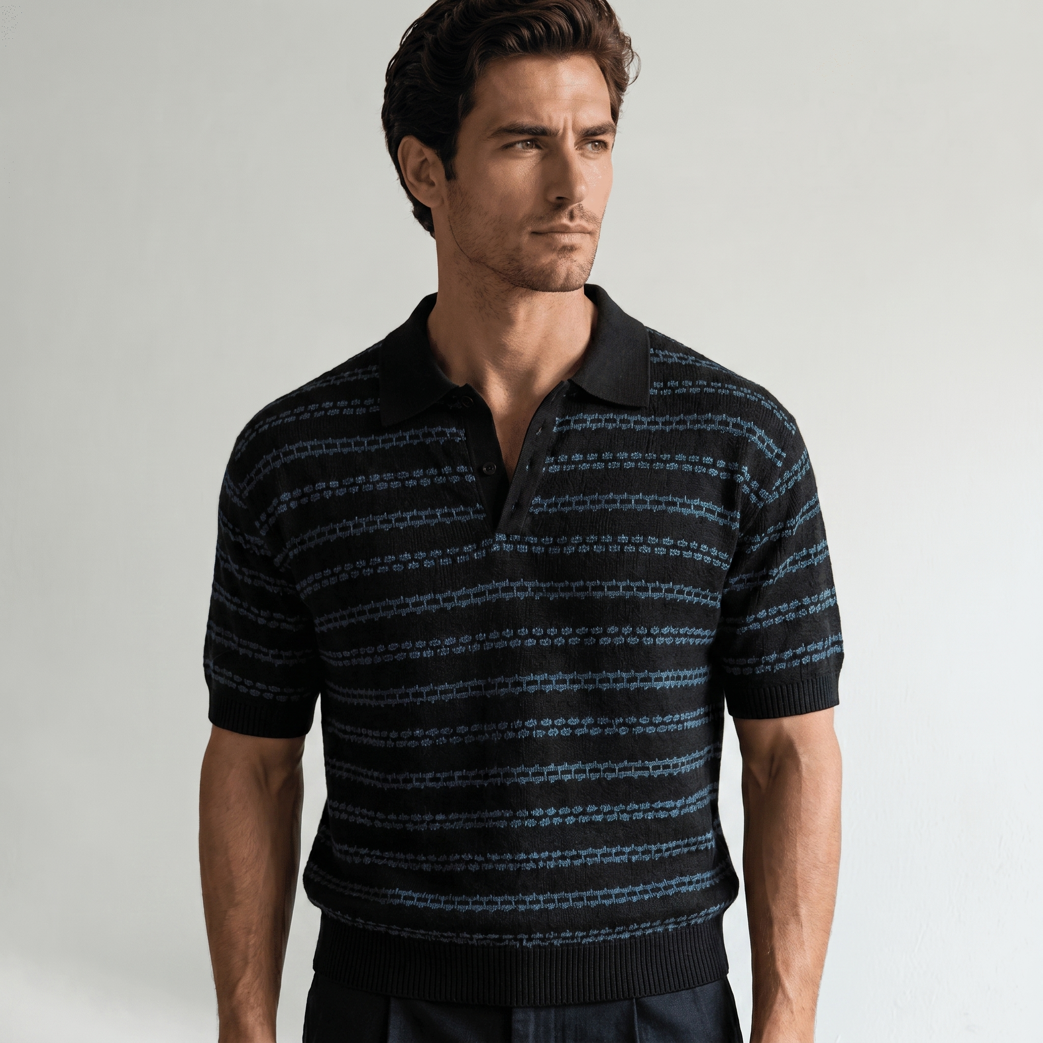 Vellouran | Men's Striped Knit Polo Shirt