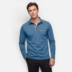Vellouran | Men's Polo Long Sleeve Checkered Collar Pocket Detail