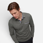 Vellouran | Men's Polo Long Sleeve Checkered Collar Pocket Detail