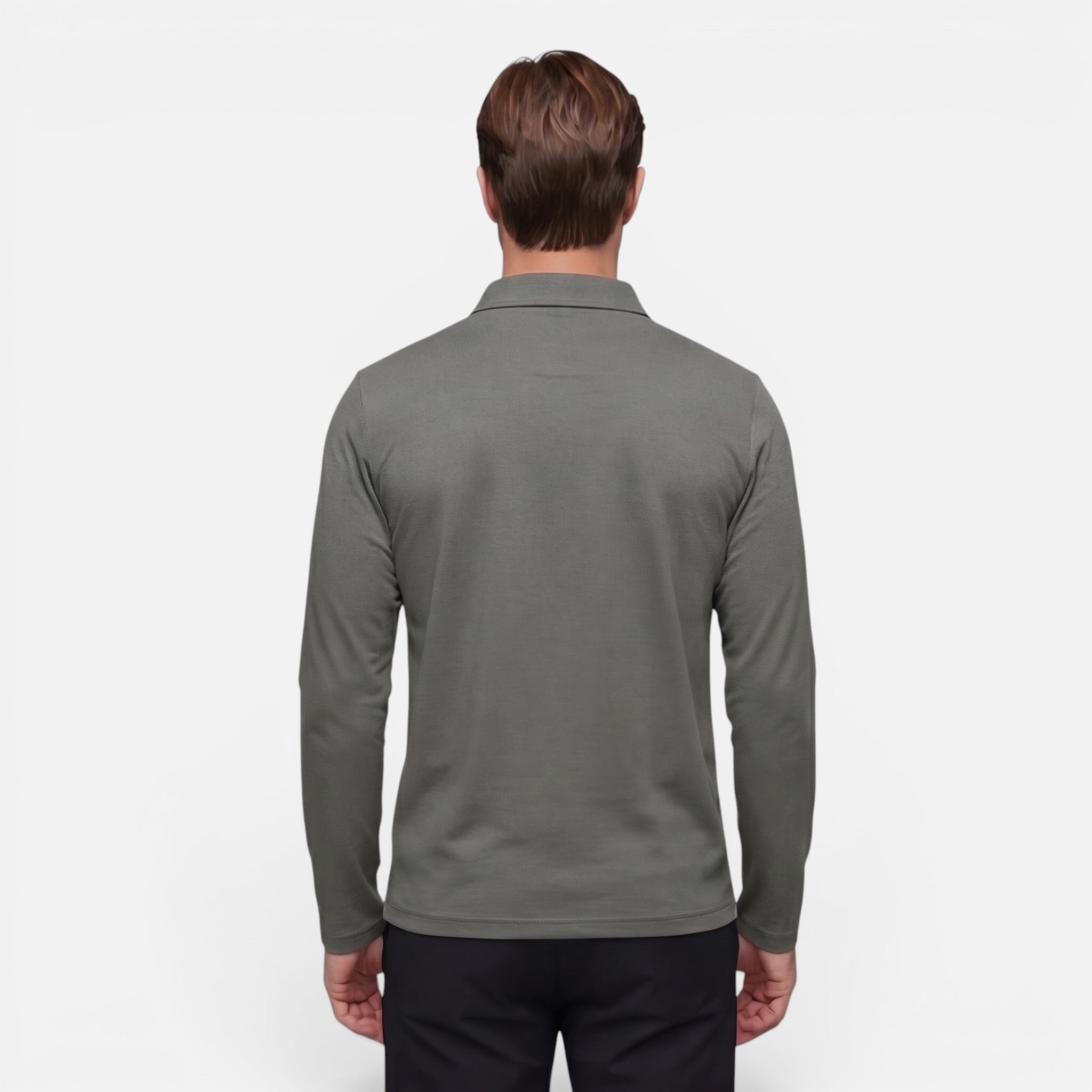 Vellouran | Men's Polo Long Sleeve Checkered Collar Pocket Detail