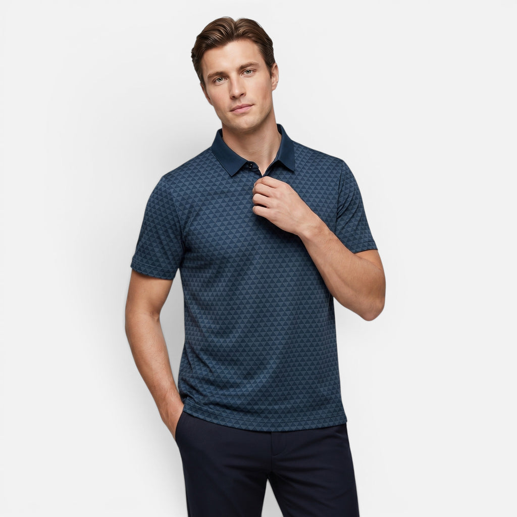 Vellouran | Men's Polo Shirt - Geometric Textured Short Sleeve