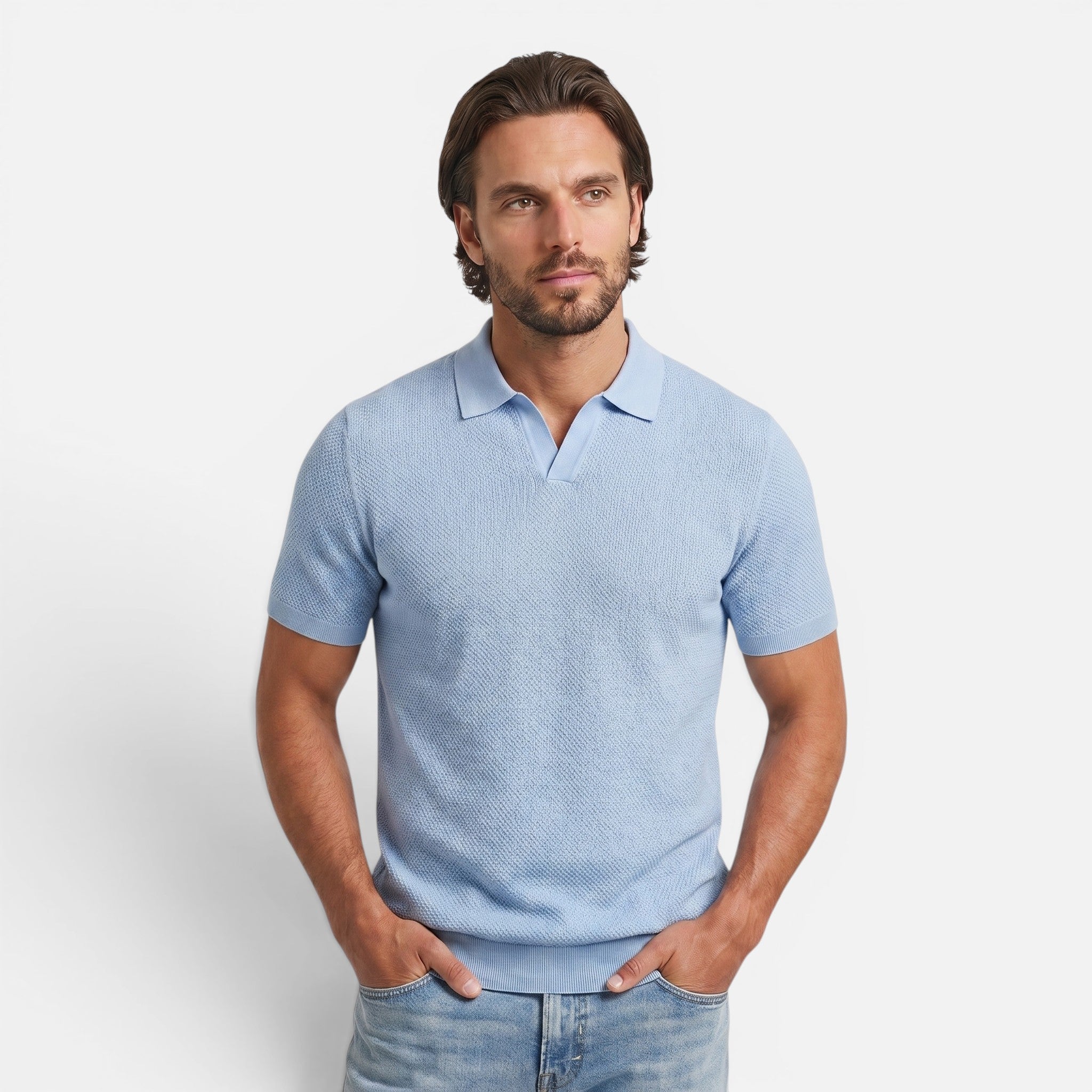 Vellouran | Men's Slim Fit Knit Polo Shirt Lightweight Breathable Wear