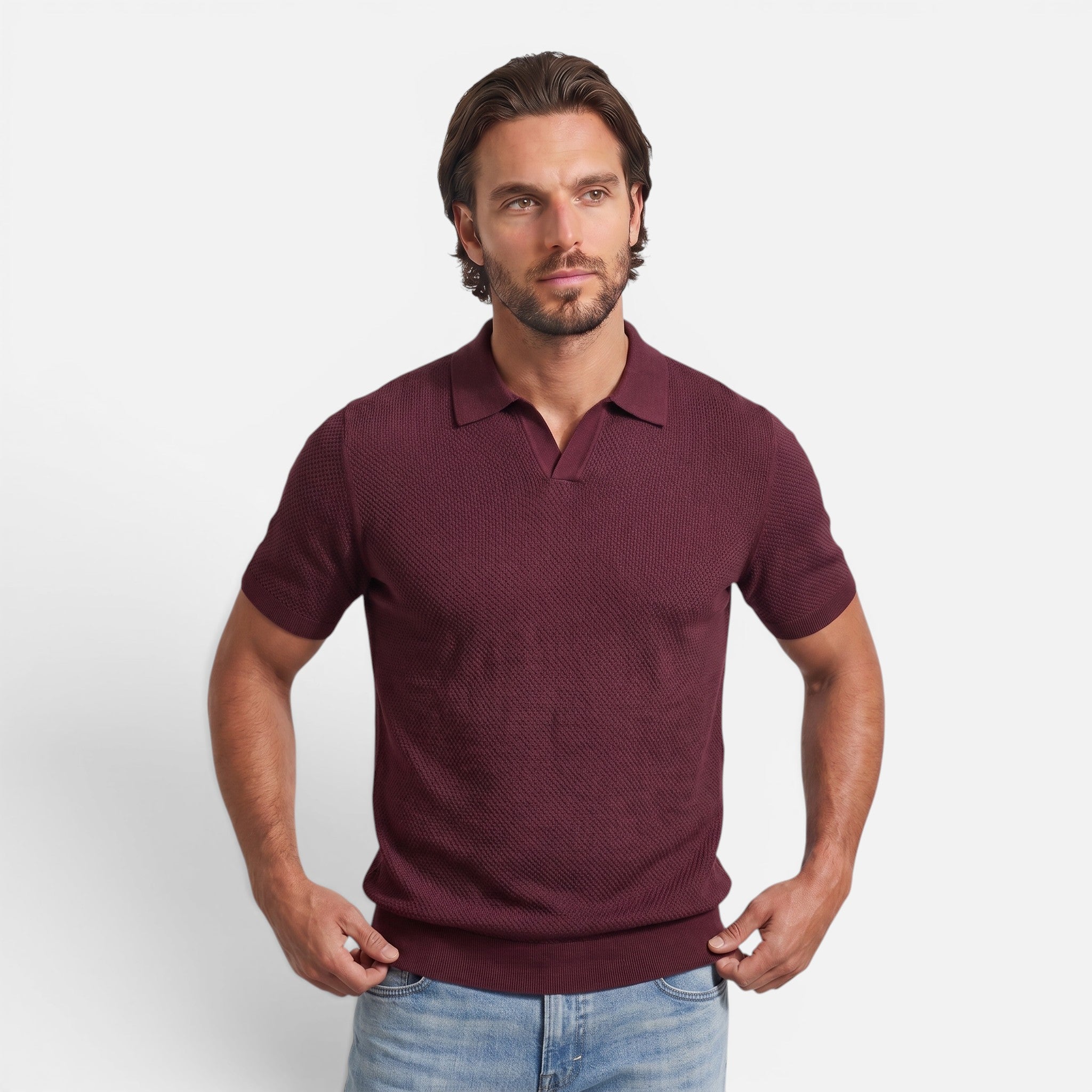 Vellouran | Men's Slim Fit Knit Polo Shirt Lightweight Breathable Wear