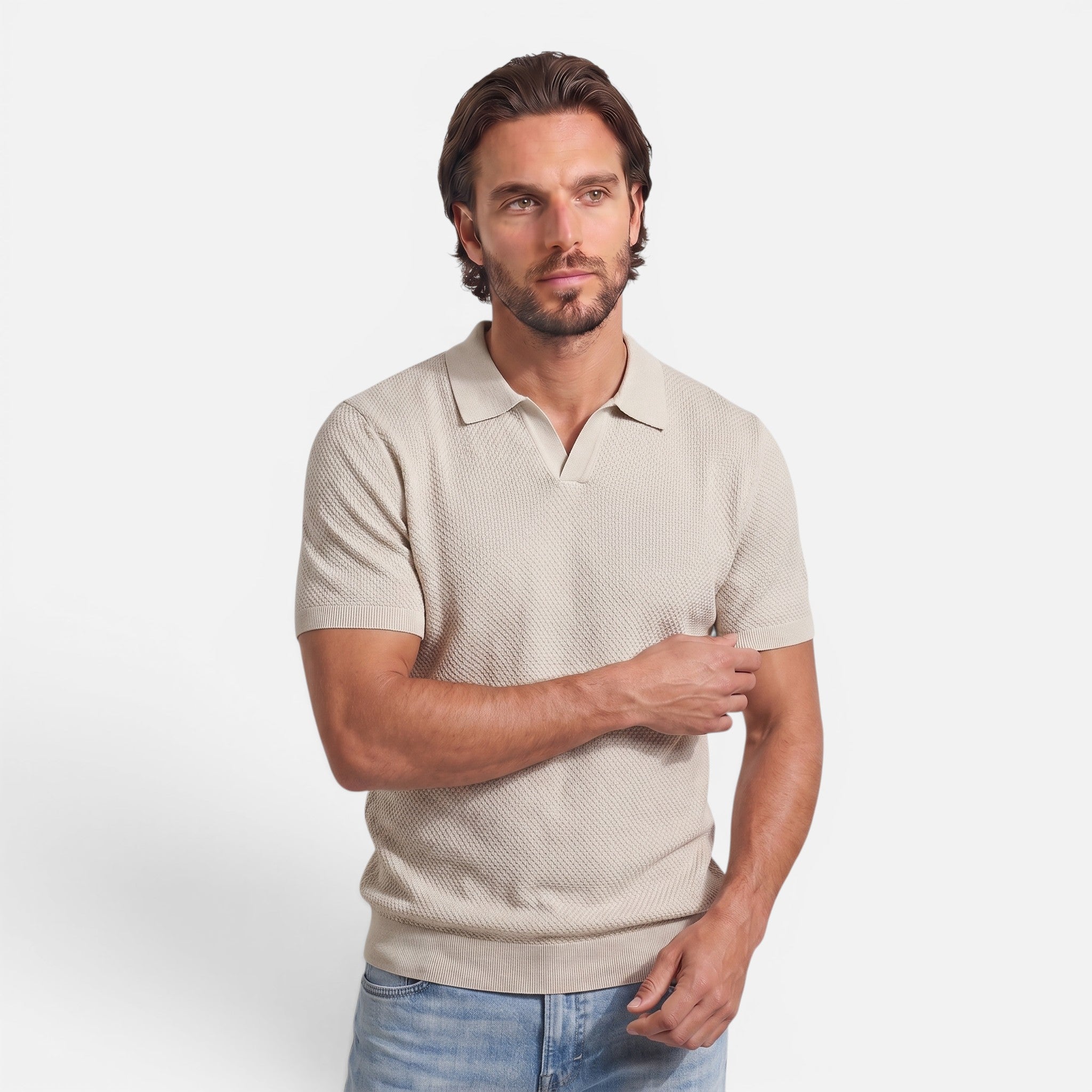 Vellouran | Men's Slim Fit Knit Polo Shirt Lightweight Breathable Wear