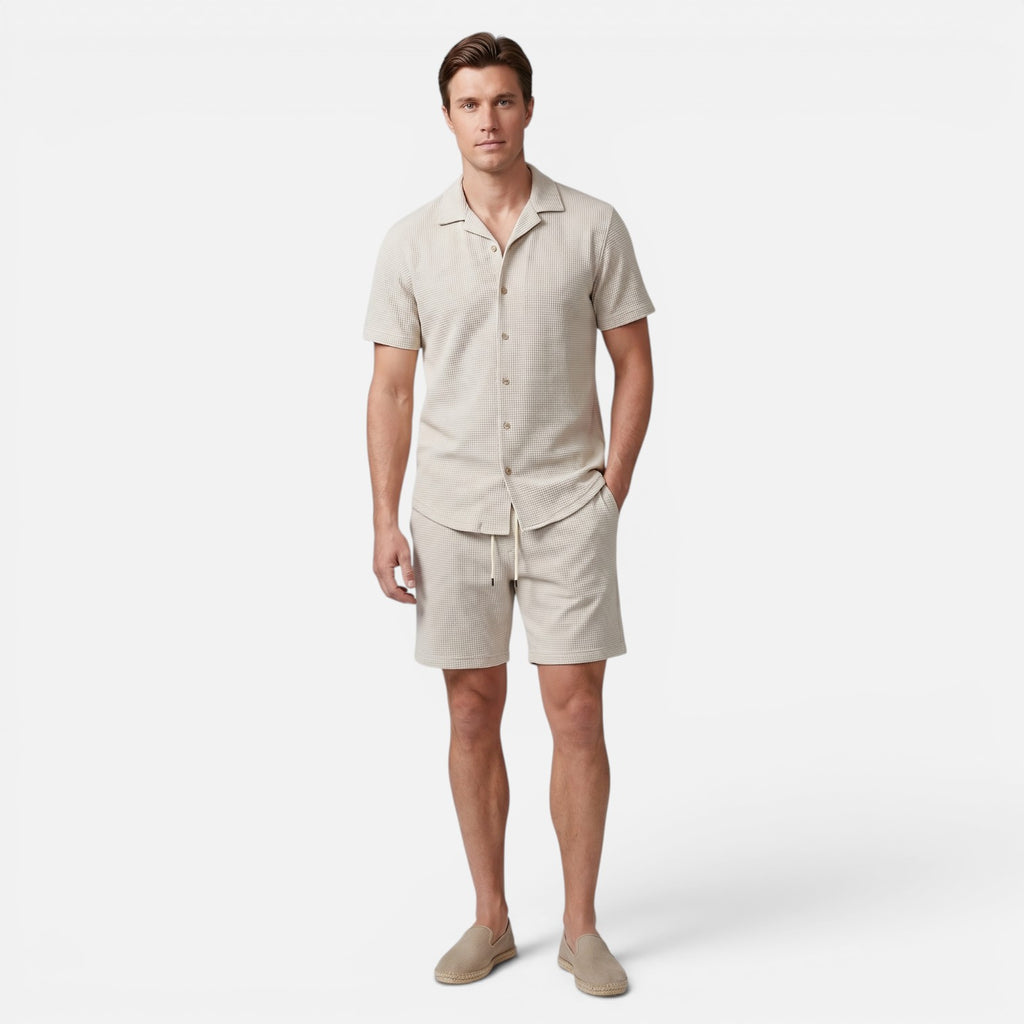 Vellouran | Men's Summer Set - Waffle Knit Textured Shirt and Short Pants