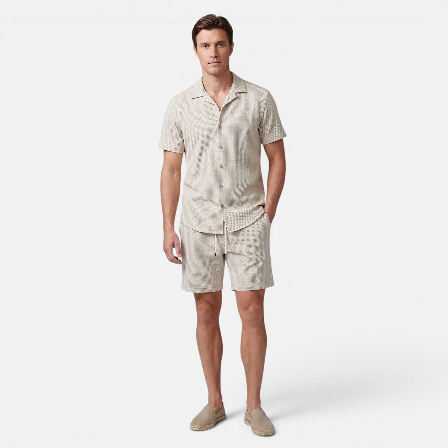 Vellouran | Men's Summer Set - Waffle Knit Textured Shirt and Short Pants
