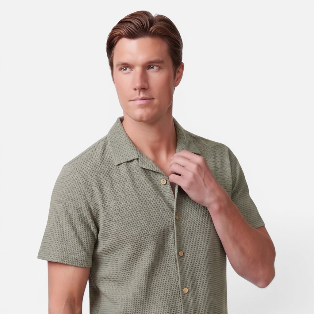 Vellouran | Men's Summer Set - Waffle Knit Textured Shirt and Short Pants