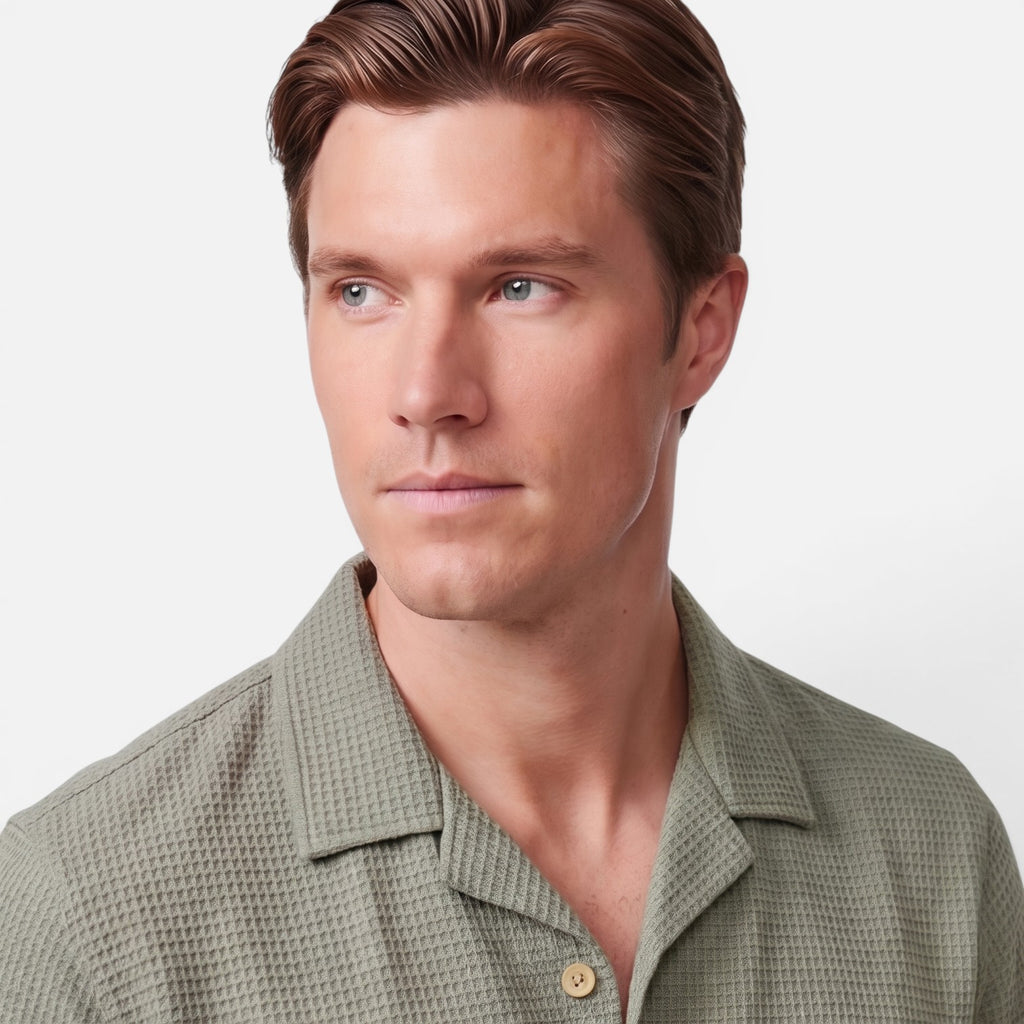 Vellouran | Men's Summer Set - Waffle Knit Textured Shirt and Short Pants