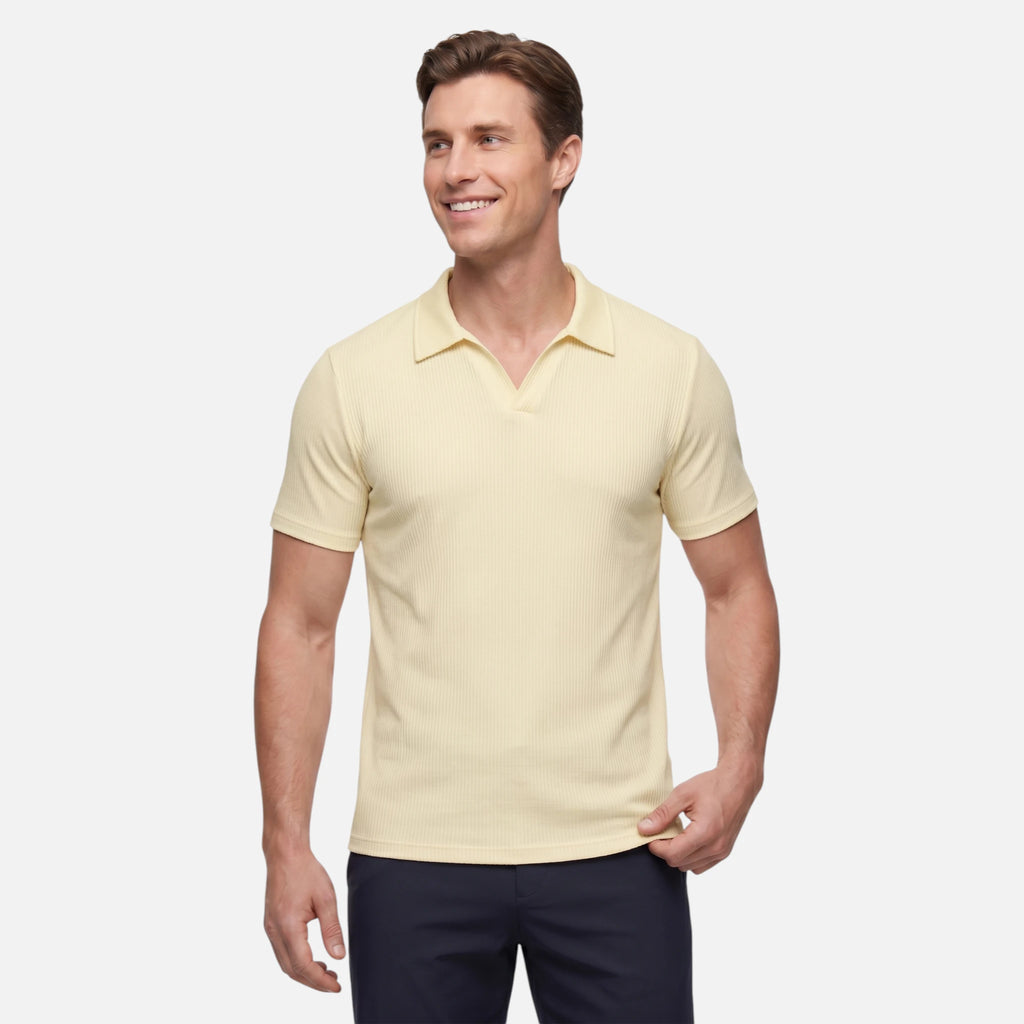 Vellouran | Men’s Ribbed V Neck Polo Shirt for Smart Casual