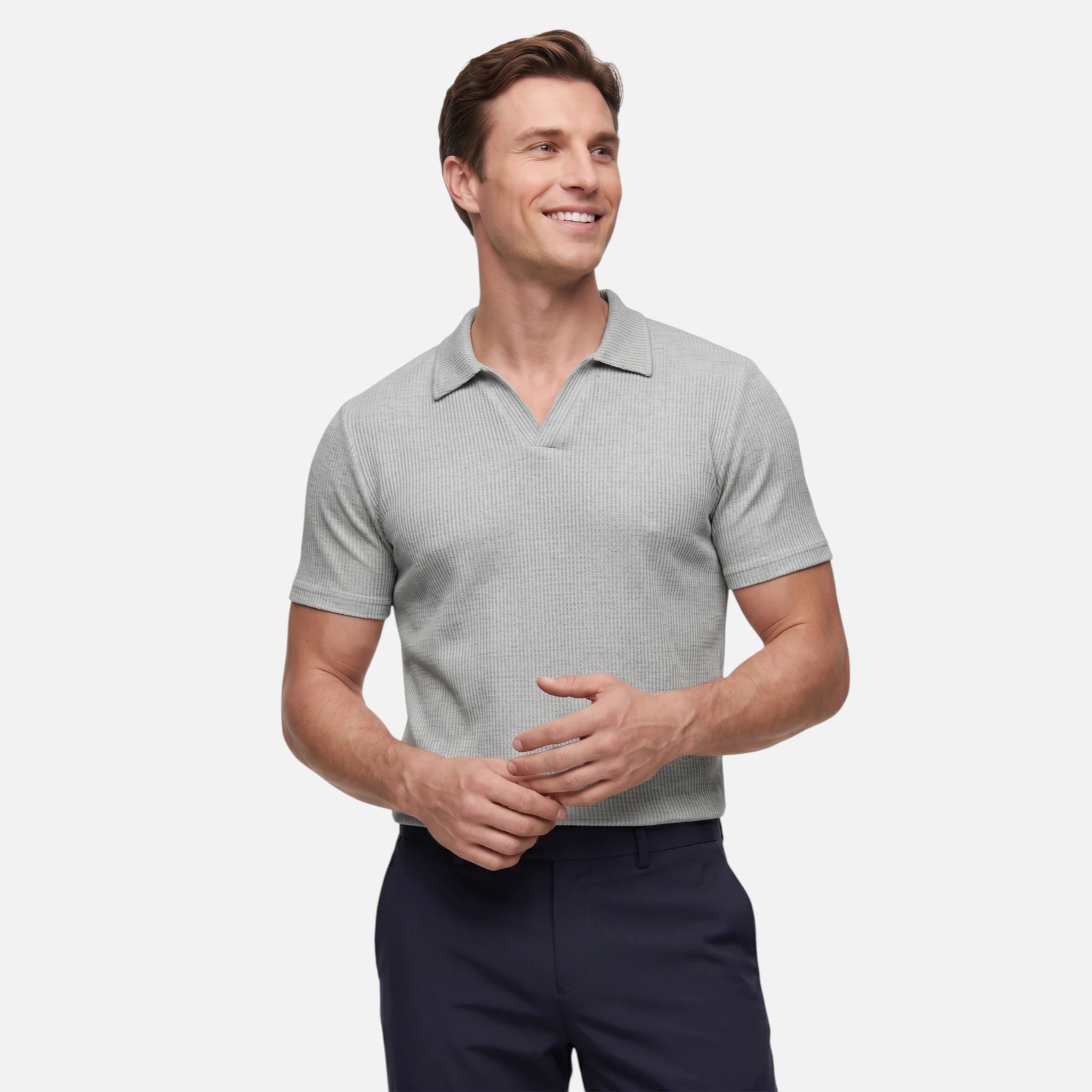 Vellouran | Men’s Ribbed V Neck Polo Shirt for Smart Casual