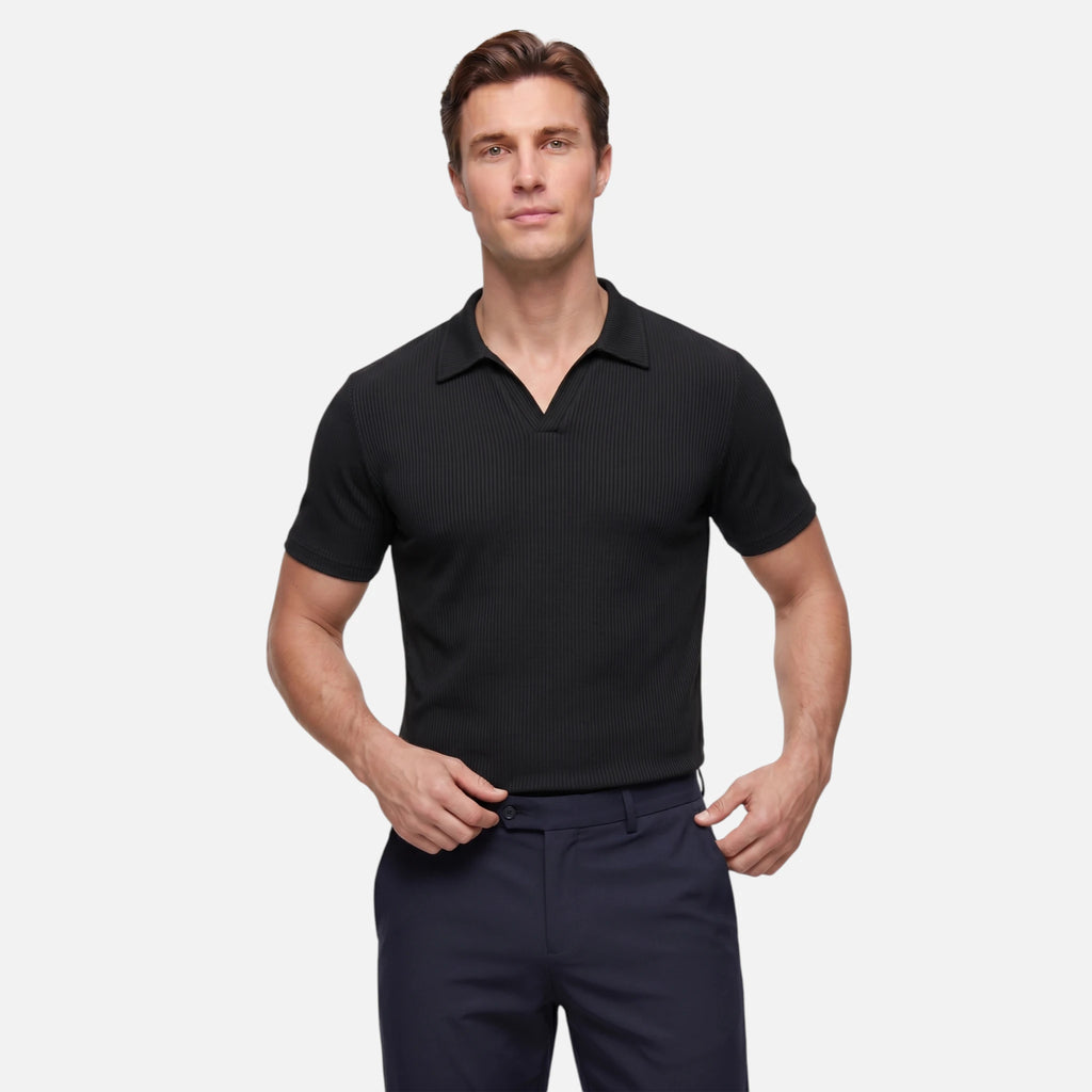 Vellouran | Men’s Ribbed V Neck Polo Shirt for Smart Casual