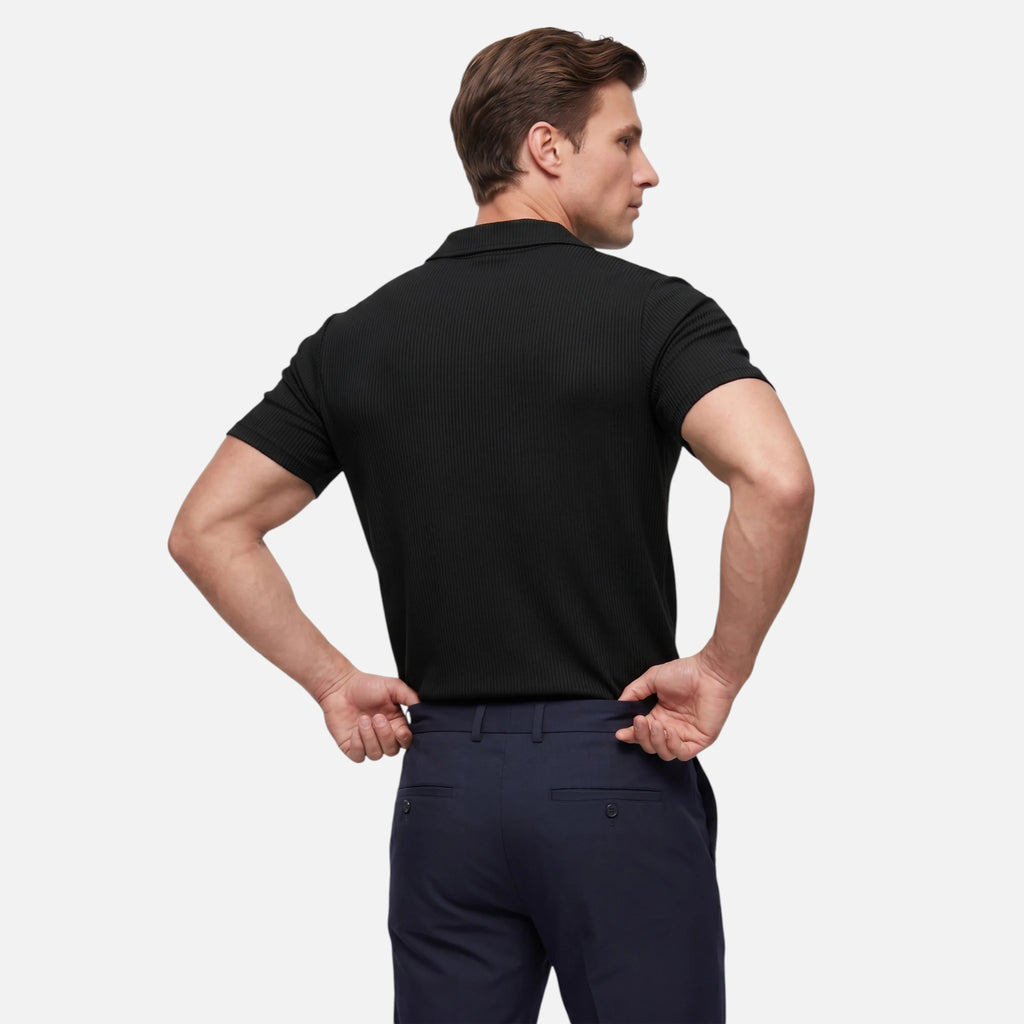 Vellouran | Men’s Ribbed V Neck Polo Shirt for Smart Casual