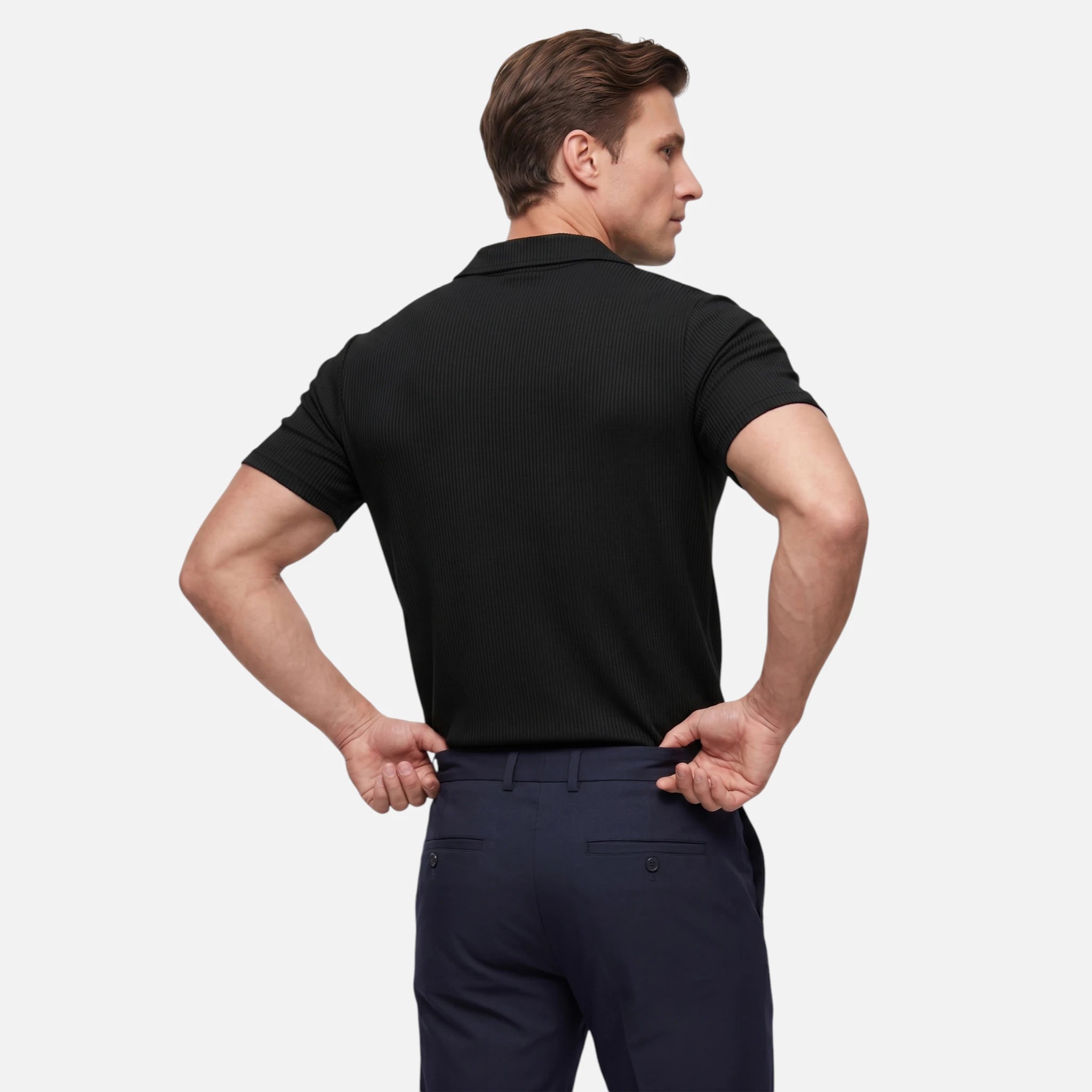 Vellouran | Men’s Ribbed V Neck Polo Shirt for Smart Casual
