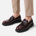 Vellouran | Men's Polished Leather Look Loafers with Metallic Buckle