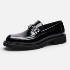 Vellouran | Men's Polished Leather Look Loafers with Metallic Buckle