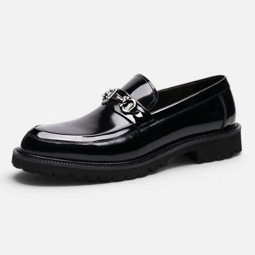 Vellouran | Men's Polished Leather Look Loafers with Metallic Buckle