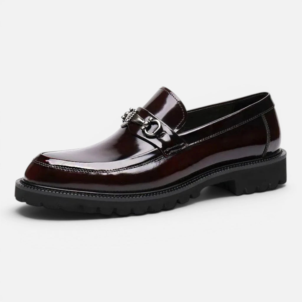 Vellouran | Men's Polished Leather Look Loafers with Metallic Buckle
