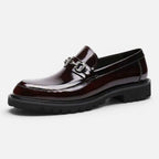 Vellouran | Men's Polished Leather Look Loafers with Metallic Buckle