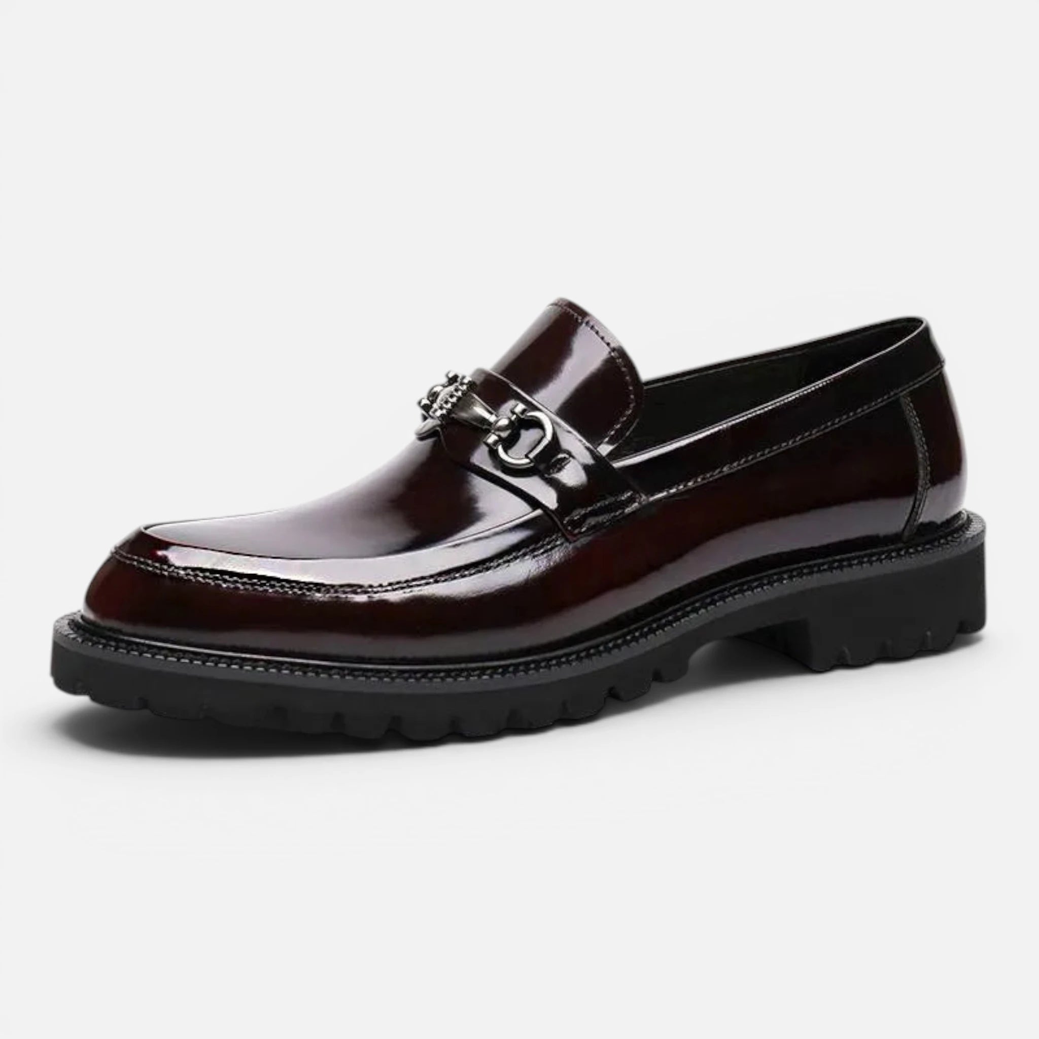 Vellouran | Men's Polished Leather Look Loafers with Metallic Buckle