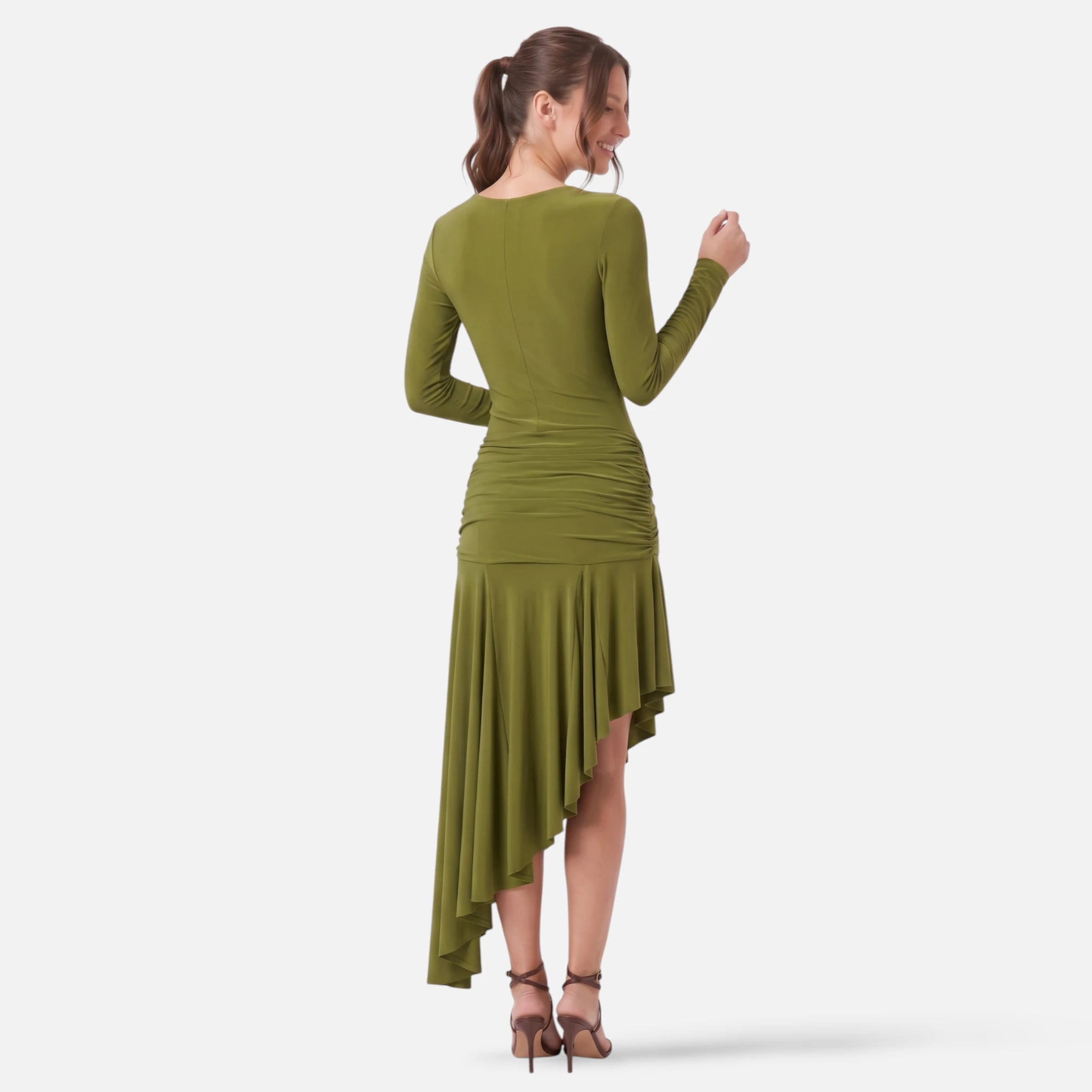 Vellouran | Women's Asymmetric Neck-Embellished Midi Dress