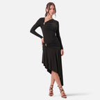 Vellouran | Women's Asymmetric Neck-Embellished Midi Dress