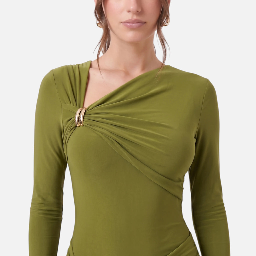 Vellouran | Women's Asymmetric Neck-Embellished Midi Dress