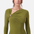 Vellouran | Women's Asymmetric Neck-Embellished Midi Dress