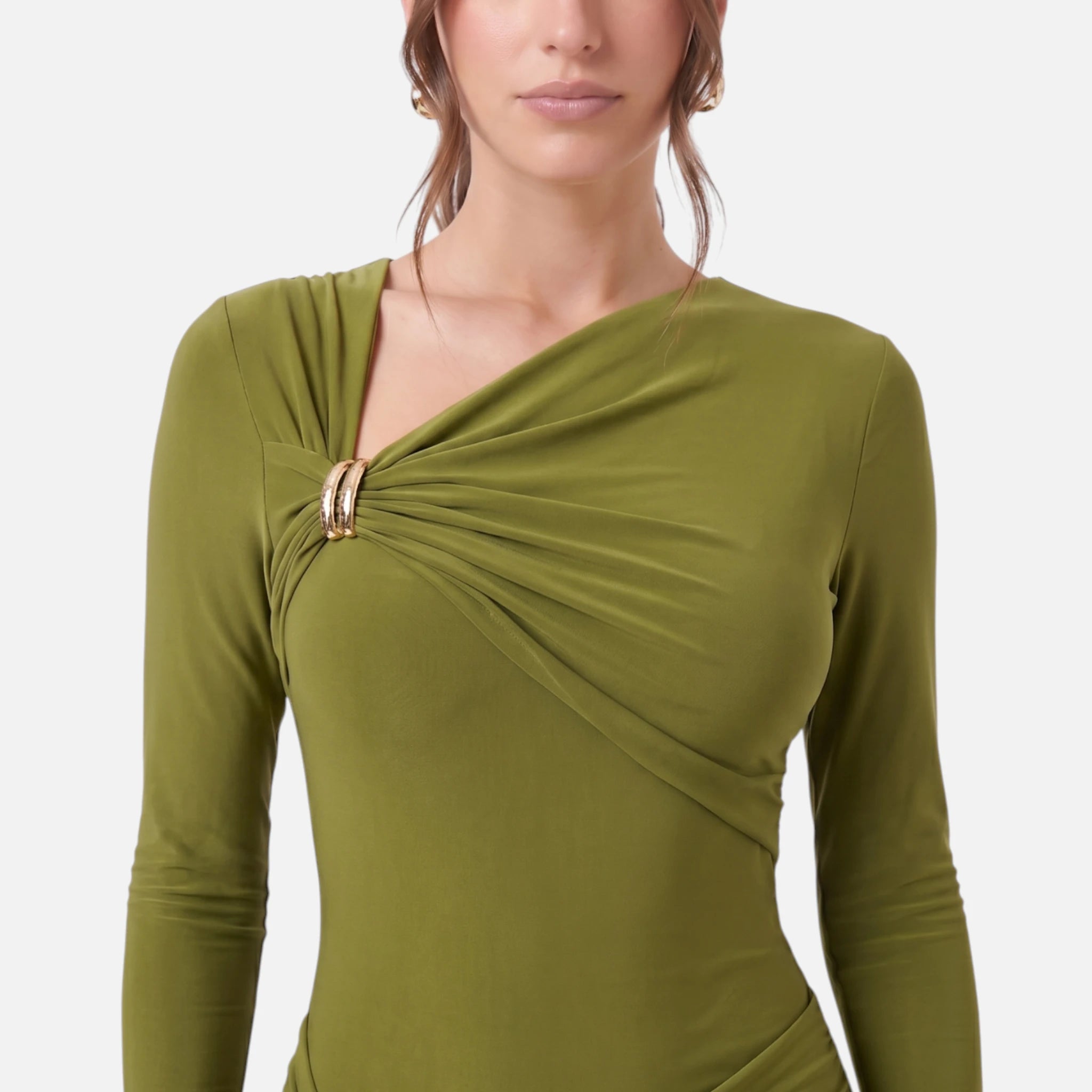 Vellouran | Women's Asymmetric Neck-Embellished Midi Dress