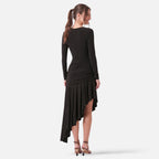 Vellouran | Women's Asymmetric Neck-Embellished Midi Dress