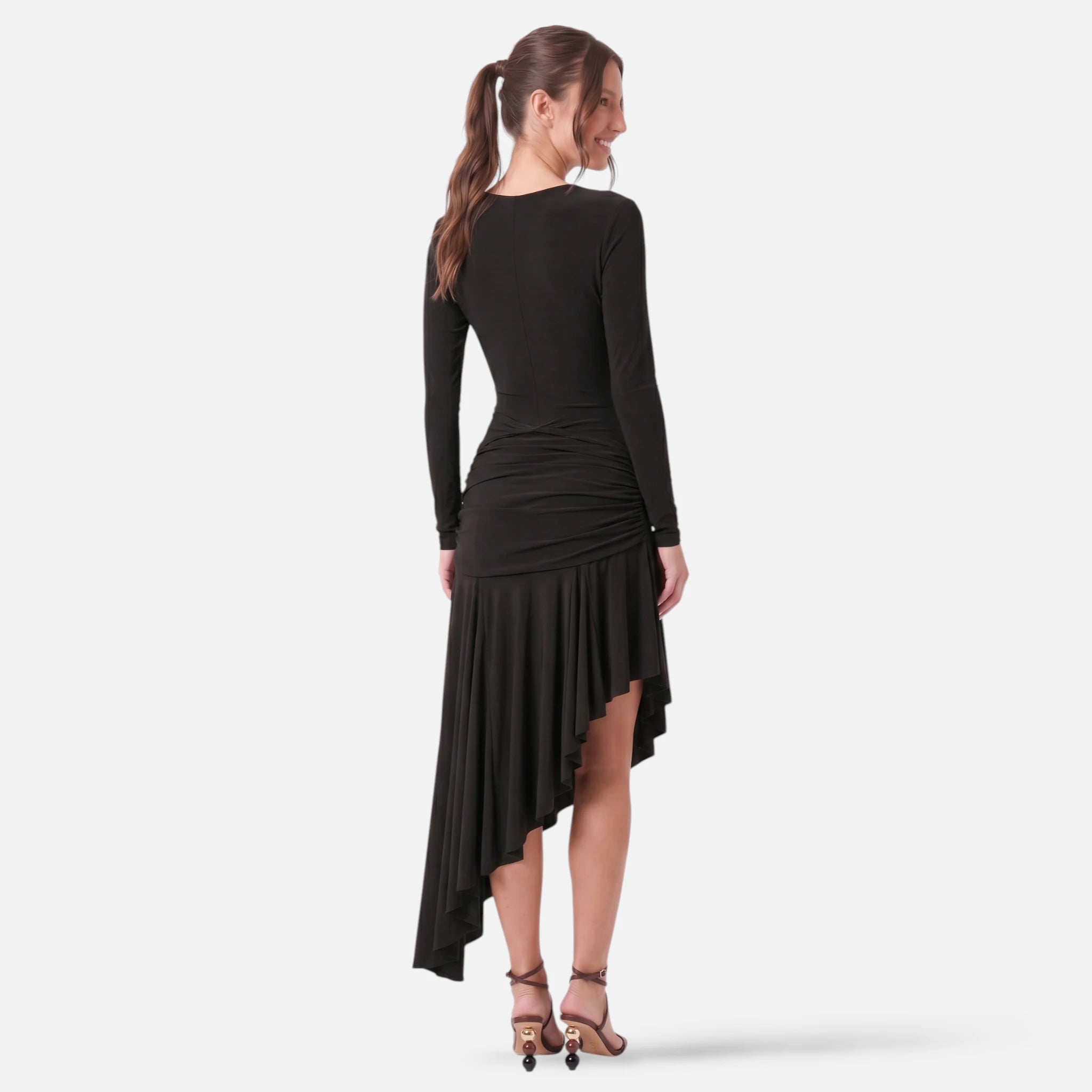 Vellouran | Women's Asymmetric Neck-Embellished Midi Dress