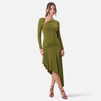 Vellouran | Women's Asymmetric Neck-Embellished Midi Dress
