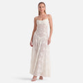 Vellouran | Women's Corset Maxi Dress with Lace-Up Back - Floral Jacquard Evening Dress with Spaghetti Straps