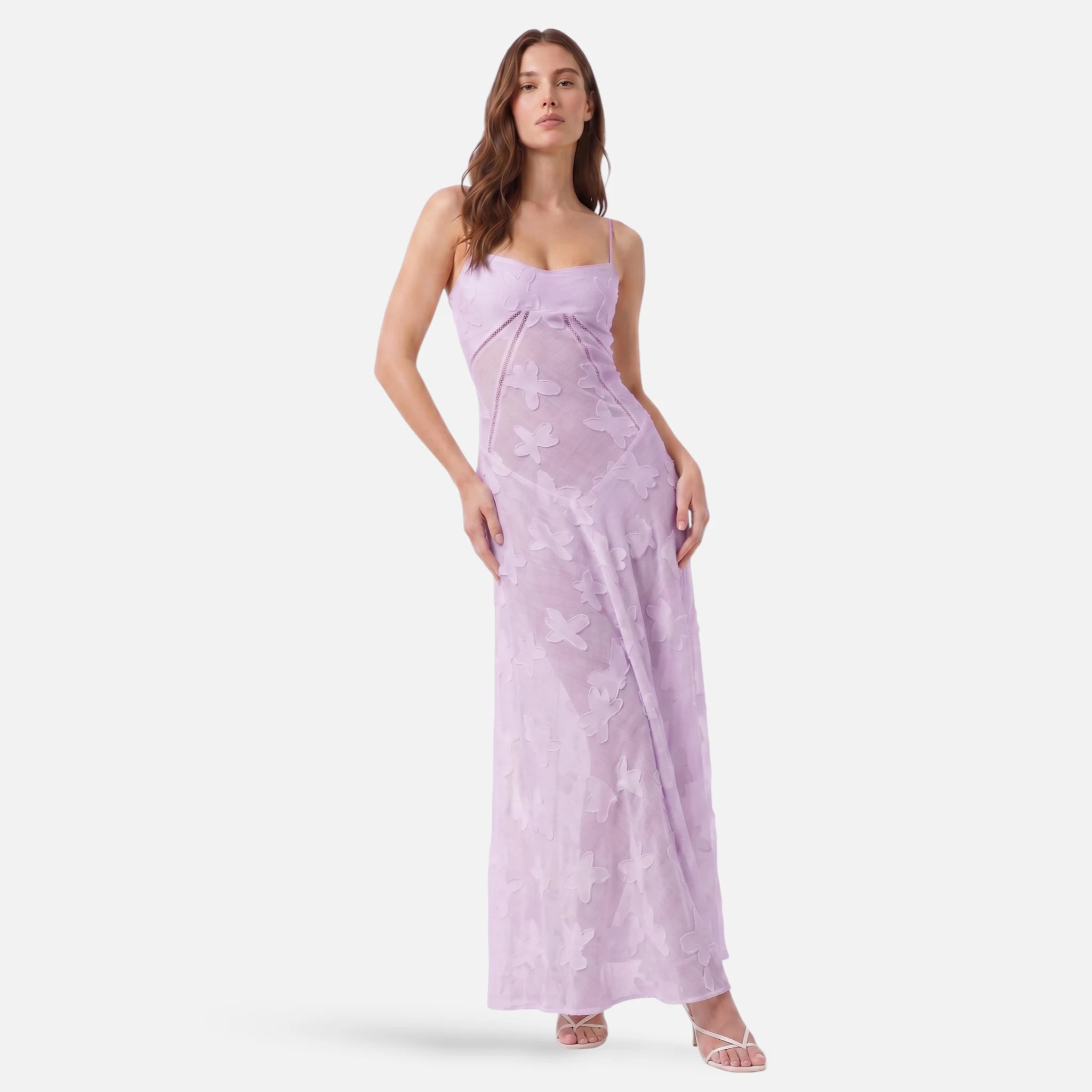 Vellouran | Women's Corset Maxi Dress with Lace-Up Back - Floral Jacquard Evening Dress with Spaghetti Straps