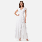 Vellouran | Women's Maxi Dress - Ruffle Trim and V Neckline