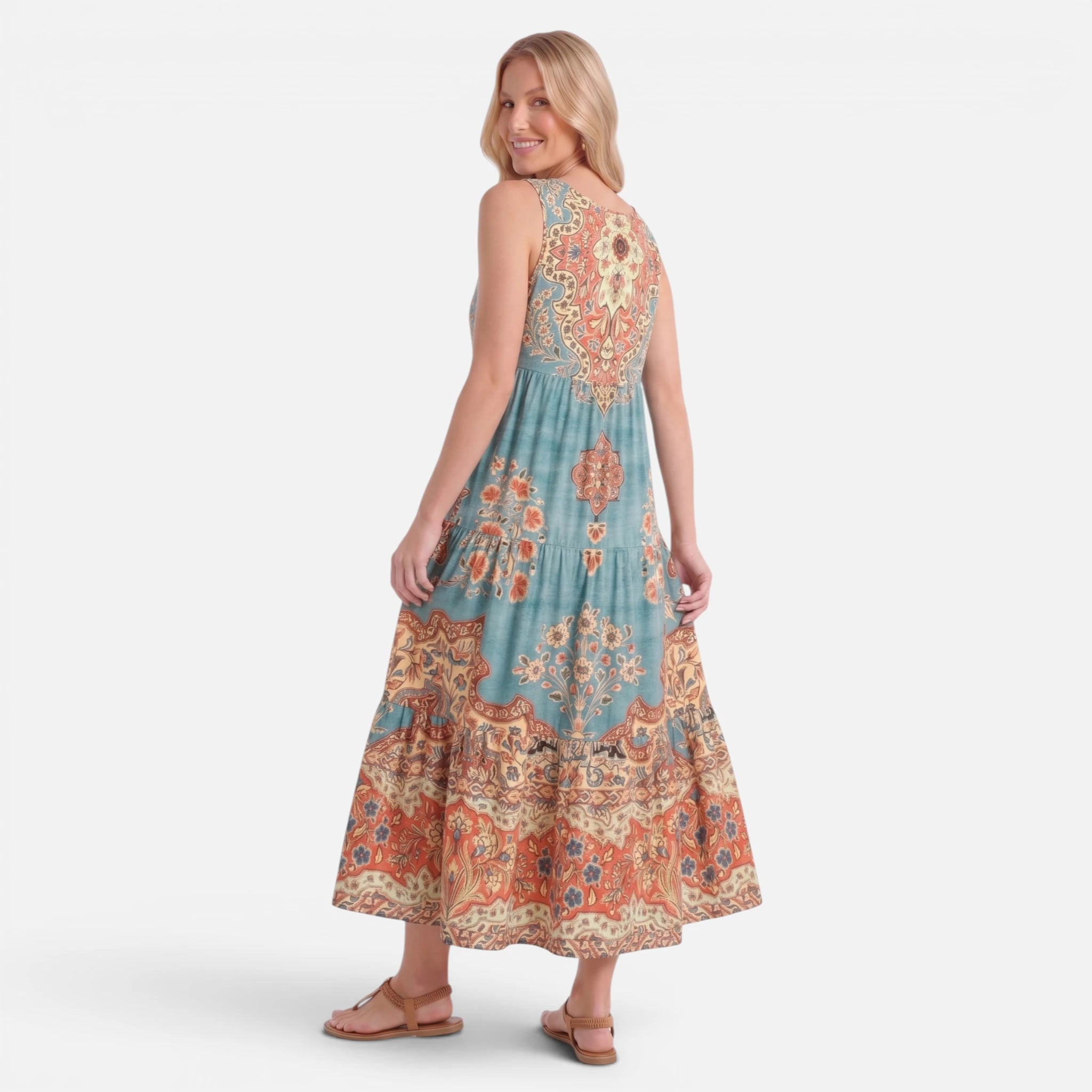 Vellouran | Women’s Sleeveless Tiered Midi Dress for Vacation Wear