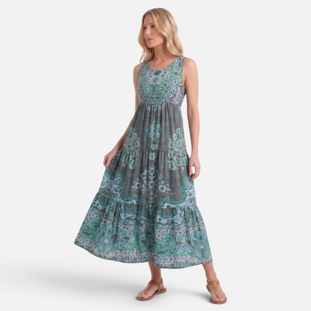 Vellouran | Women’s Sleeveless Tiered Midi Dress for Vacation Wear