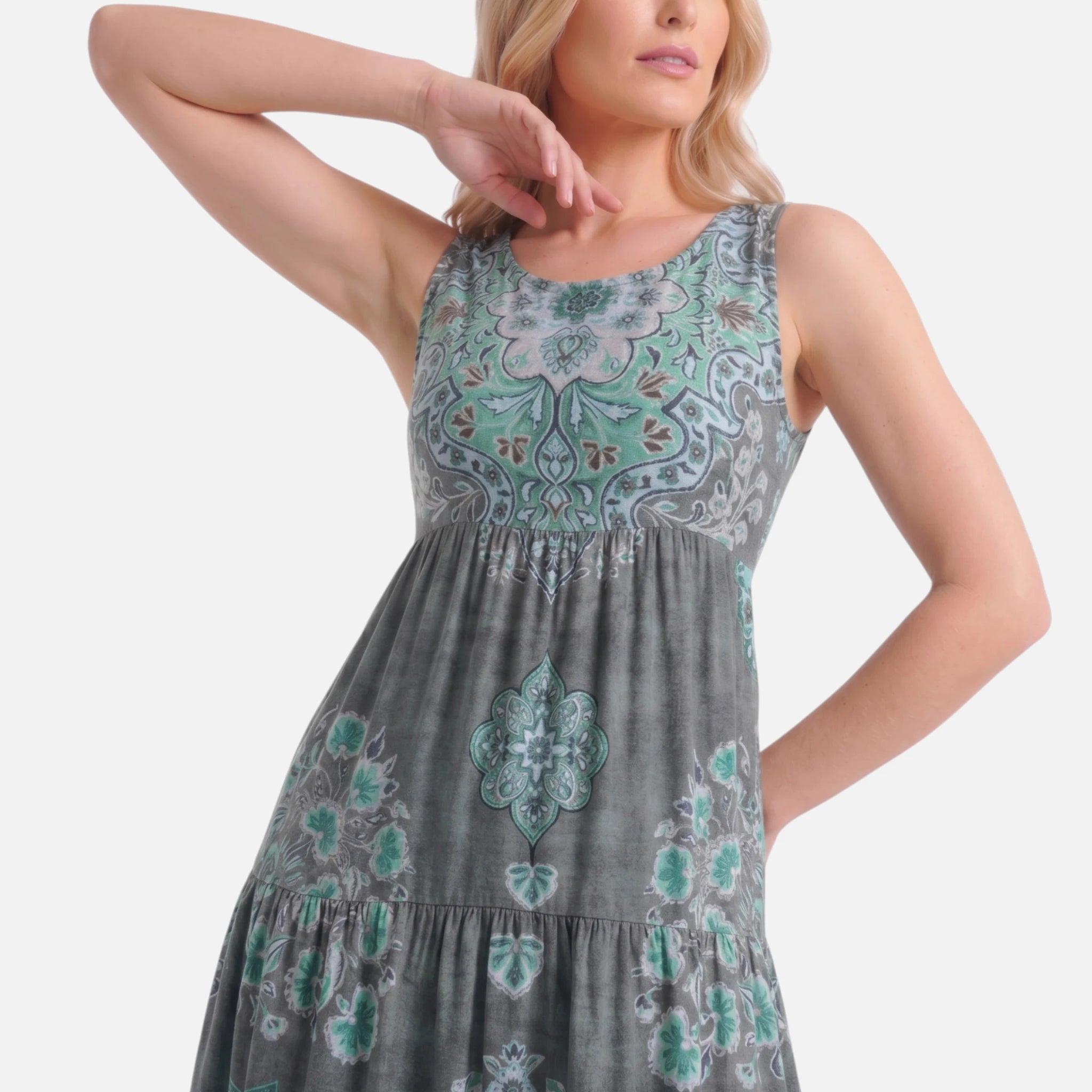 Vellouran | Women’s Sleeveless Tiered Midi Dress for Vacation Wear