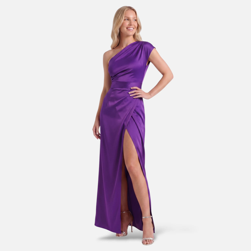 Vellouran | Women's One Shoulder Maxi Dress - High Slit Formal Evening Gown