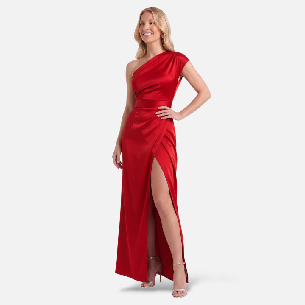 Vellouran | Women's One Shoulder Maxi Dress - High Slit Formal Evening Gown
