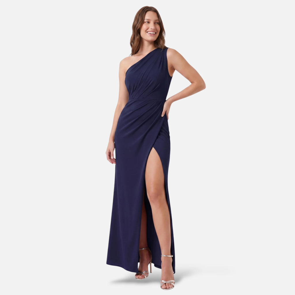 Vellouran | Women's One Shoulder Maxi Dress - High Slit Formal Evening Gown
