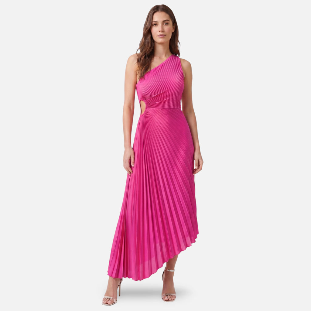 Vellouran | Women’s One Shoulder Pleated Midi Dress for Occasions