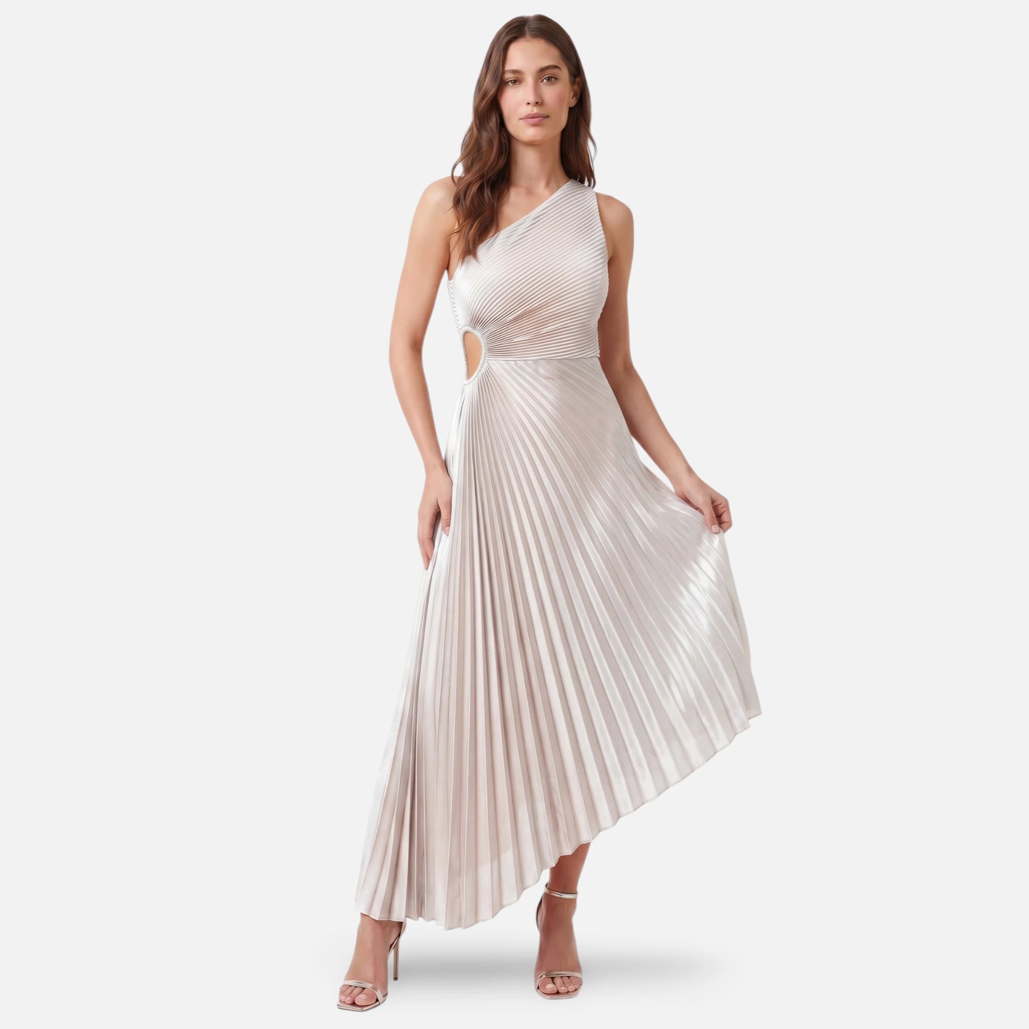 Vellouran | Women’s One Shoulder Pleated Midi Dress for Occasions