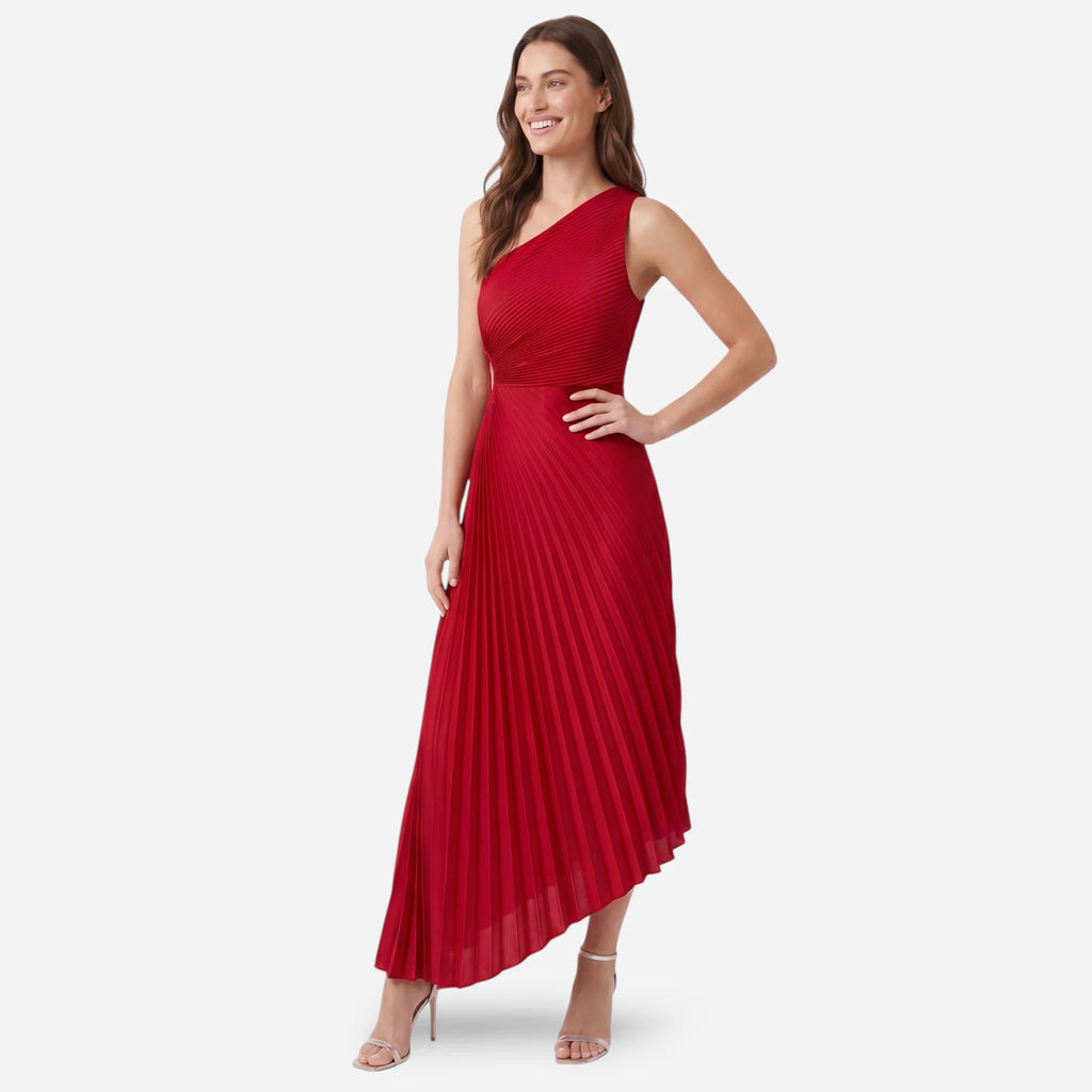 Vellouran | Women’s One Shoulder Pleated Midi Dress for Occasions