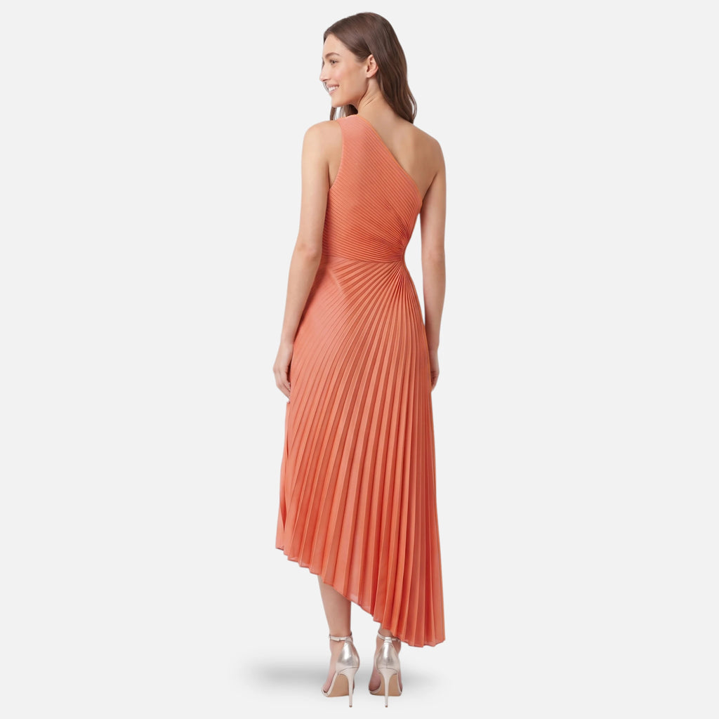 Vellouran | Women’s One Shoulder Pleated Midi Dress for Occasions