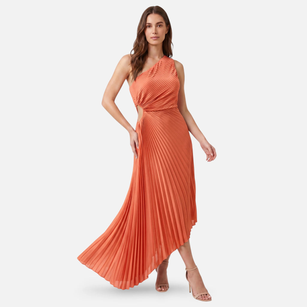 Vellouran | Women’s One Shoulder Pleated Midi Dress for Occasions