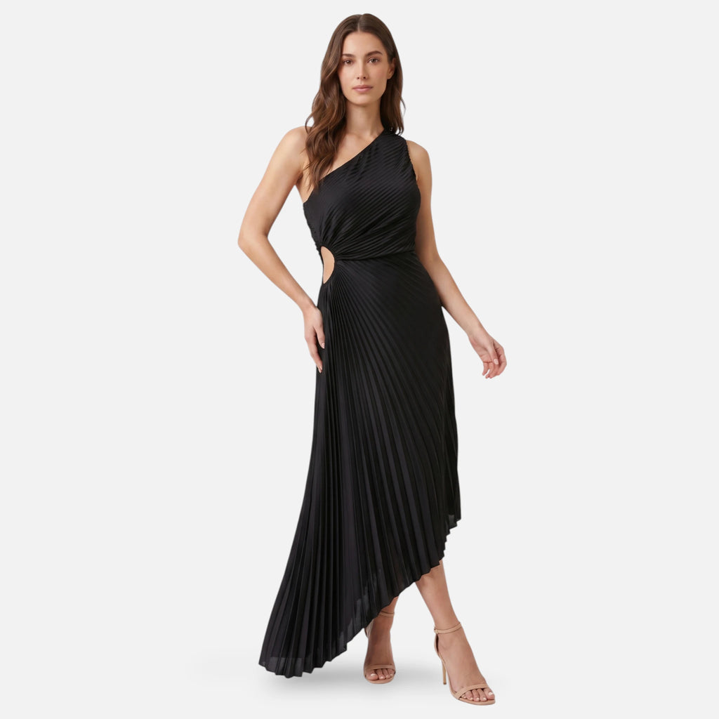 Vellouran | Women’s One Shoulder Pleated Midi Dress for Occasions