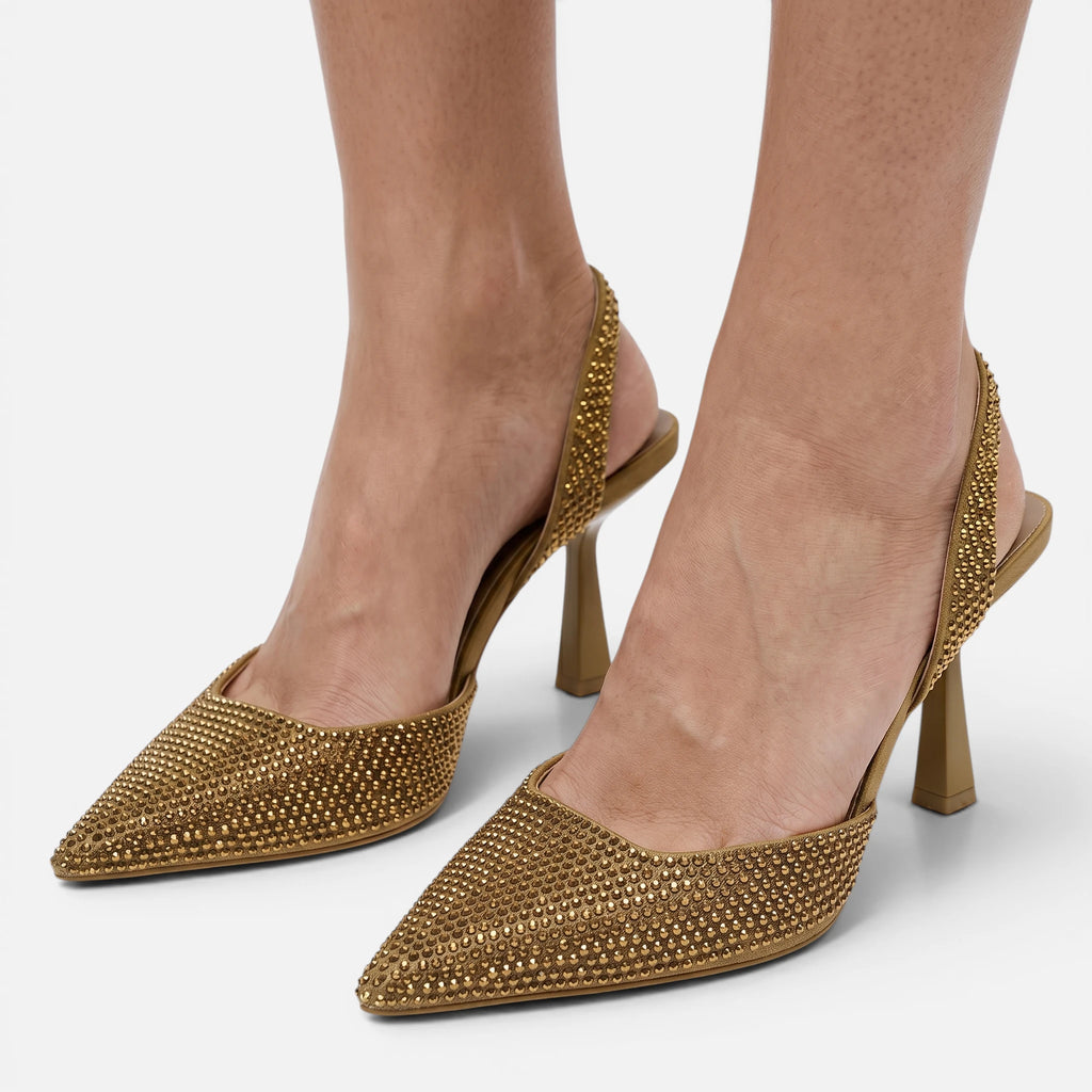 Vellouran | Women's Pointed-Toe Slingback Heels with Embellished Upper