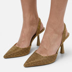 Vellouran | Women's Pointed-Toe Slingback Heels with Embellished Upper