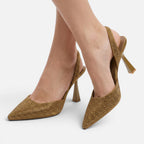 Vellouran | Women's Pointed-Toe Slingback Heels with Embellished Upper